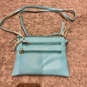 Light Blue Crossbody Bag with Dual Zip Pockets